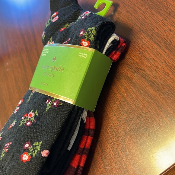 3 KATE SPADE Red Brown Stripe Floral Polka Dot Trouser Crew Socks NIP Holiday - Picture 11 of 12